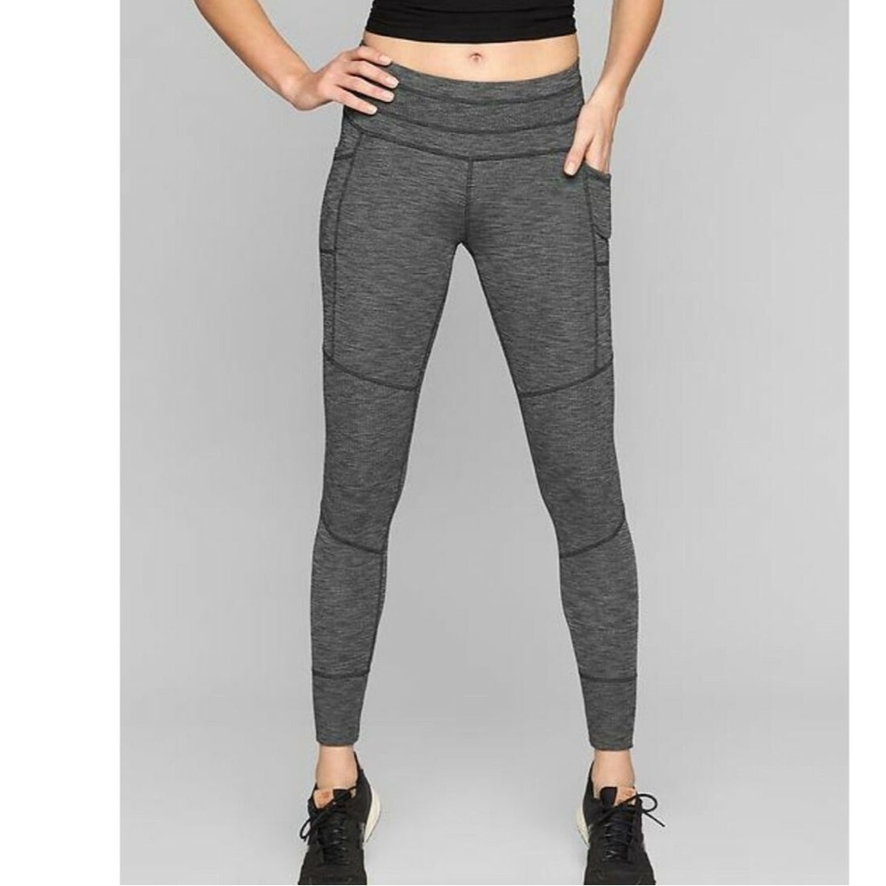 Athleta Charcoal Gray Excursion Leggings side pockets size small